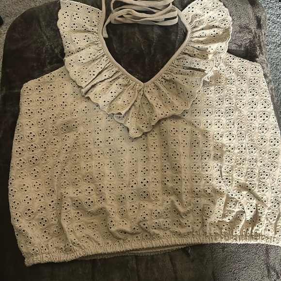 Express M Eyelet Ruffle Halter Top - Picture 2 of 13